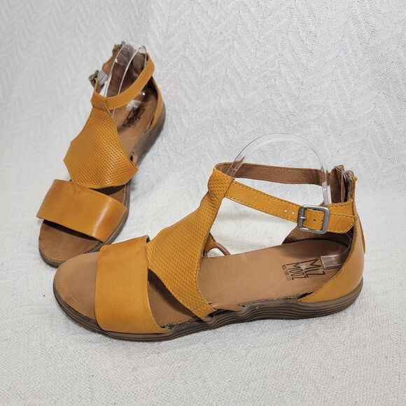 Miz Mooz Mari Yellow Ochre Sandal Back Zip Ankle Strap Size 42W 11 Wide Portugal - Picture 1 of 16